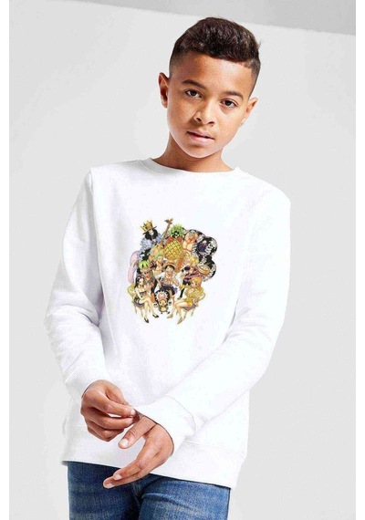 Tshirthane Anime One Piece Baskılı Unisex Çocuk Beyaz Sweatshirt (534759401) Beyaz