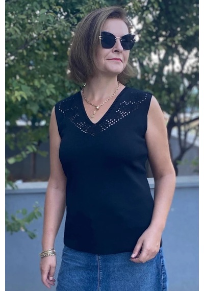 Mia Butik Kadın Lina Siyah Merserize Kolsuz Bluz Siyah