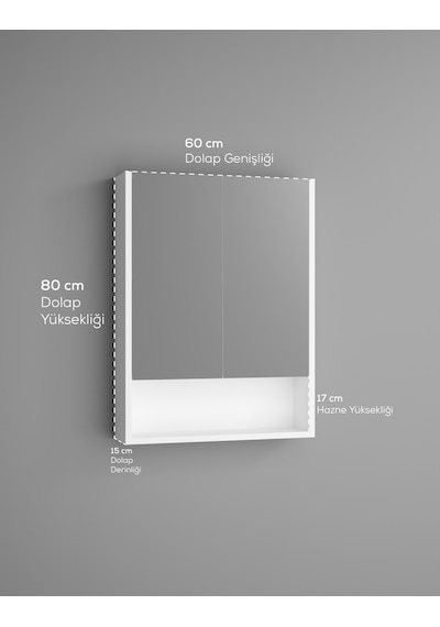 Lotus Mdf 2 Kapaklı Aynalı Banyo Dolabı Lavabo Üstü Dolap Çok Amaçlı Banyo Dolabı Beyaz