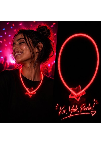 Go İthalat Fosforlu Yıldız Parti Kolyesi Neon Işıklı Kolye Kırmızı Renk 0 - 99