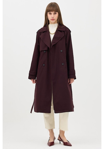 Ressho Kadın Kemerli Uzun Trençkot Su Geçirmez, Astarlı, Oversize Model Bordo