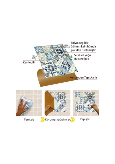 Tink Kendinden Yapışkanlı Renkli Fas4 010 Desenli Pvc Karo 30x30 Cm
