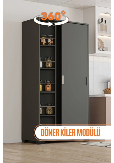 Aeka Ae-2073 Luna Antrasit Döner Çok Amaçlı Dolap Raflı Mutfak Ve Kiler Dolabı