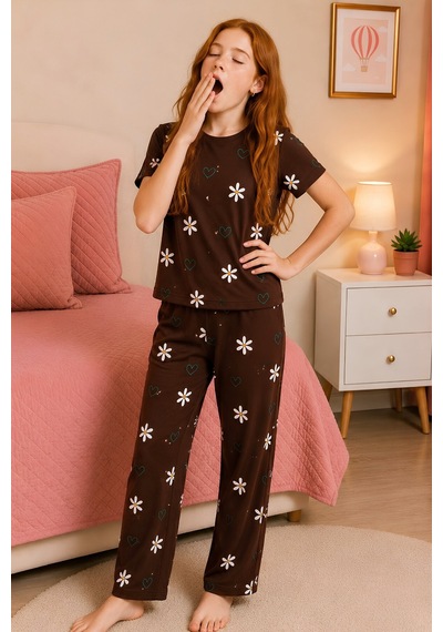 Modanino Kız Çocuk Milan Kumaş Pijama Takımı 8-16 Yaş 12700hc Kahverengi