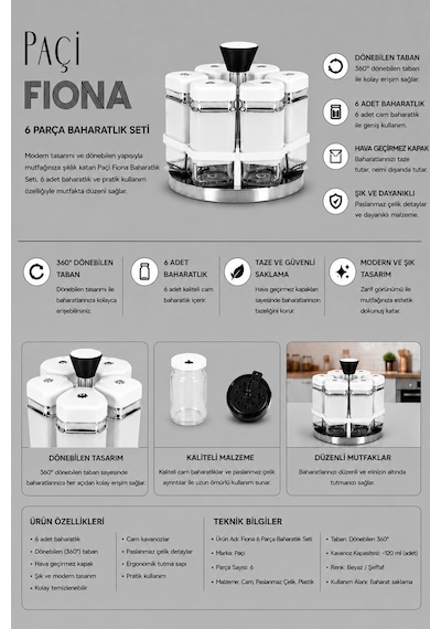 Fiona 6'lı Döner Baharatlık Seti - 899529079 Diğer