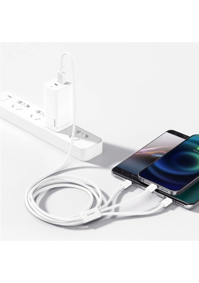 Baseus Superior Series Micro+lightning+type-c Üçlü Hızlı Şarj Veri Kablosu 3.5a 1.5m Beyaz