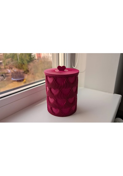 3d Baskı Kalp Kapaklı Dekoratif Saklama Kutusu Takı Aksesuar Organizer Kavanoz Dalgalı Desen Fuşya Diğer