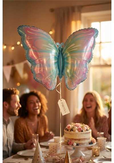 Pembe Mavi Kelebek Folyo Balon 82x52 Cm Kelebek Temalı Doğum Günü Parti Süsü Çok Renkli