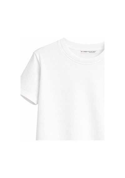 Mixray 2059 Kadın %100 Pamuk Bisiklet Yaka Simli T-shirt Beyaz