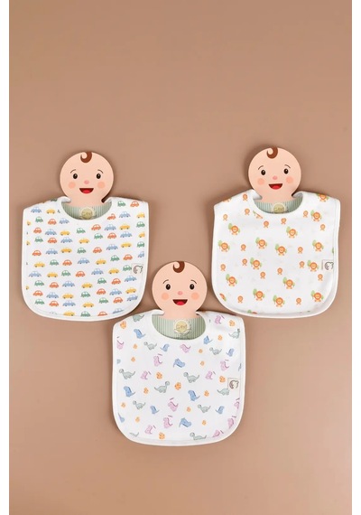 E&f Store Erkek Bebek 3'lü Sıvı Geçirmez Mama Önlüğü Seti - Model 3 Çok Renkli