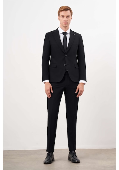 Morven Siyah Basic Düz Slim Fit 3lü Takım Elbise Slim Fit Gömlek Düz Kravat 99mc001031001 Siyah