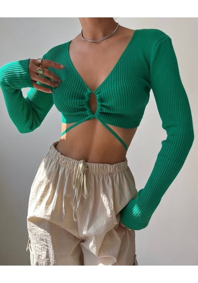Mai Collection Mai Studios Co. Berta Yeşil Triko Crop Yeşil