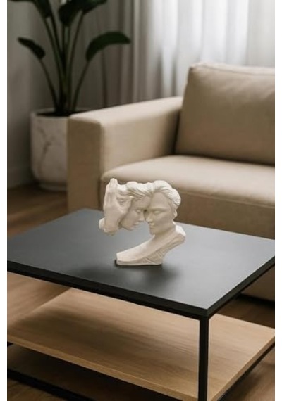 Minimalist Aşıklar Heykeli Beyaz Modern Dekoratif Çift Biblosu, Taş Tozu El Yapımı Diğer