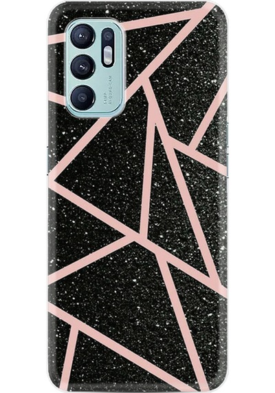 Oppo Reno 6 Kılıf Resimli Desenli Baskılı Silikon Pembe Şeritli Mermer 1312