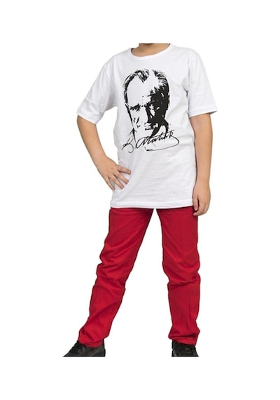 Nacar Store Erkek Çocuk 23nisan 29ekim 30ağustos 10kasım Özelgün Gösteri Atatürk Baskılı T-shırt&pantolon Takım Beyaz