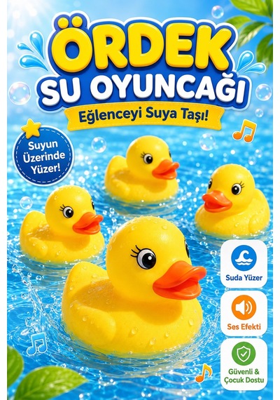 Jasper 3'lü Suda Yüzen Ses Çıkaran Vinil Sarı Ördek Banyo Oyuncağı Bebek Çocuk Banyo ve Havuz Oyuncak