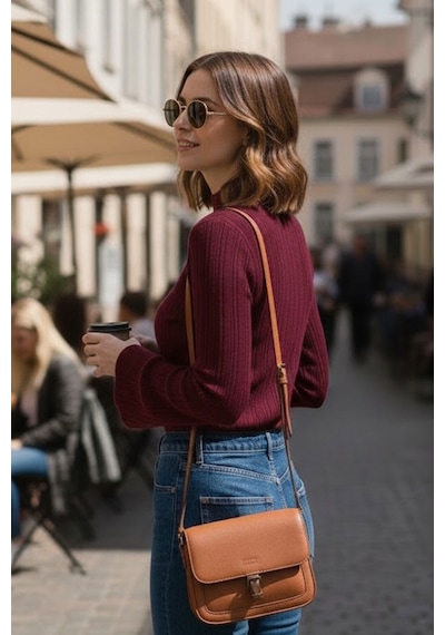 Tarz Cool Kadın Bordo İspanyol Kol Yarım Balıkçı Detaylı Triko Kazak Bordo