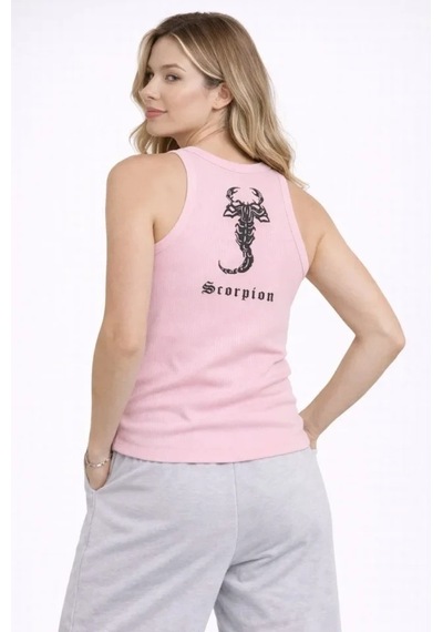 Vexor Fitilli Atlet Sıfır Yaka Slim Fit Arka Baskılı Spor Atlet - Pembe
