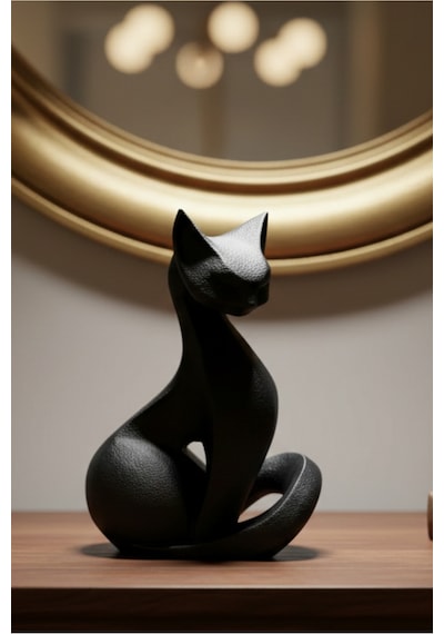 Siyah Kedi Heykel - Minimalist Ve Şık Dekorasyon Objesi