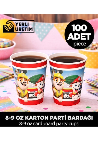 Paw Patrol Rubble Temalı Karton Bardak - Doğum Günü Parti Malzemeleri 100 Adet Diğer