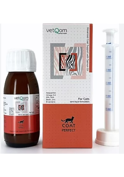 Vetqom Coat Perfect Kedi Tüy Dökülmesi Önleyici & Deri Sağlığı Takviyesi Biyotin, Çinko & Omega 3-6 Damla