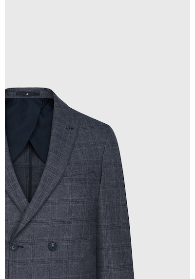 AC&Co / Altınyıldız Classics  Erkek Koyu Grı Slim Fit Dar Kesim Kırlangıç Yaka Kareli Kapak Cepli Esnek Takım Elbise Koyu Grı