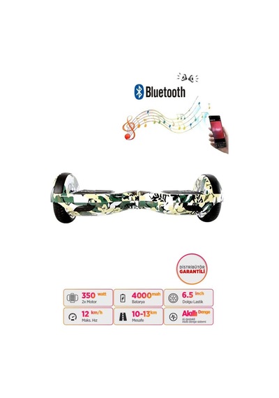 Citymate Hoverboard Elektrikli Kaykay Bluetooth Hoparlörlü 6.5 İnch Yeşil Kamuflaj