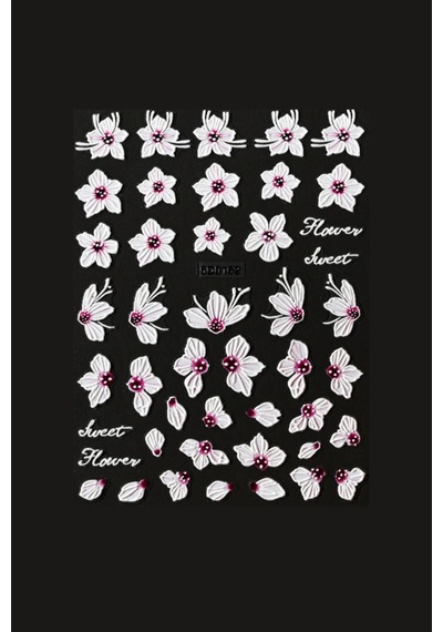 Misyul 5d Tırnak Sticker Yapışkanı Pembe & Beyaz Çiçekli Mıs-3832