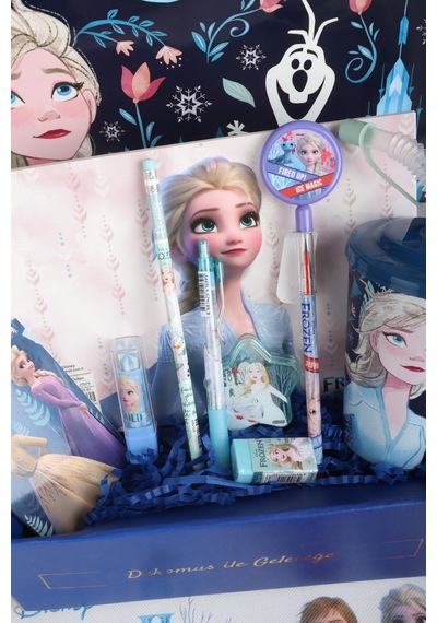 Dekomus Lisanslı İle Gıft Box Özel Kutulu "elsa'nın Mucizesi Kırtasiye Seti" Çıtçıt Dosya,pipetli Bardak,silgi,not Defteri Altın