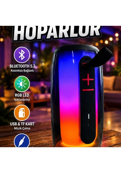 Bluetooth 5.3 Rgb Led Işıklı Taşınabilir Kablosuz Hoparlör Usb Tf Kart Aux Destekli