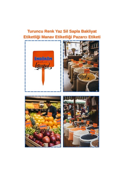 Yaz Sil Orta Boy Sapla Bakliyat Etiketliği 45 Adet Manav Pazarcı Trn 001 Turuncu