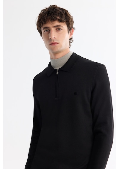 Avva Erkek Siyah Fermuarlı Polo Yaka Rayon Tüylenmeyen Regular Fit Triko Kazak A42y5009