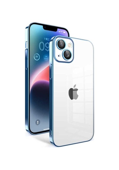 Apple Uyumlu iPhone 14 Plus Kılıf Kamera Korumalı Renkli Çerçeveli Zore Garaj Kapak Mavi Açık