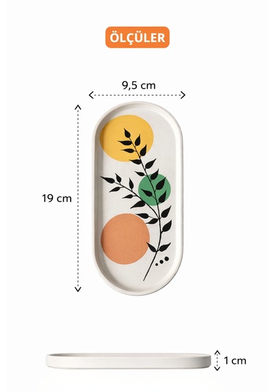Modern Bohem Tarz Dekoratif Oval Tabak - El Yapımı Botanik Desenli Ev Dekoru 9,5 X 19 Cm