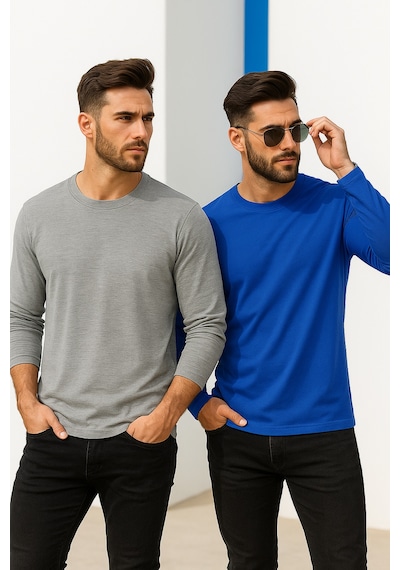 Rich Erkek Mavi-grimelanj 2'li Paket Basic Uzun Kollu Body Mavi-grimelanj