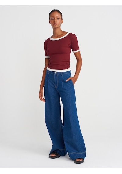Dilvin 31942 Çift Katlı Büzgülü T-shirt-açık Bordo Açık Bordo