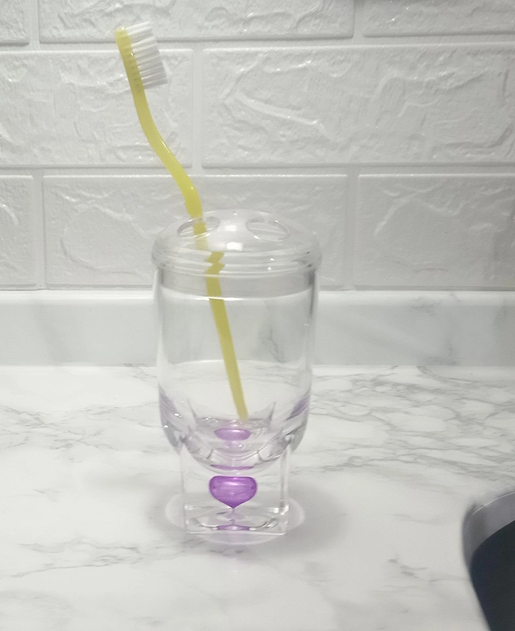 2 Adet Diş Fırçalık Mor Damlalı Akrilik 7x7x14cm Banyo Seti Çok Renkli