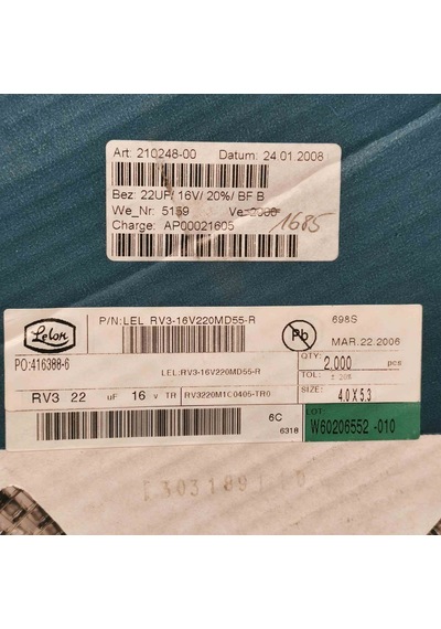 Rv3-16v220md55-r 22mf 16v Smd Kondansatör 200 Adet