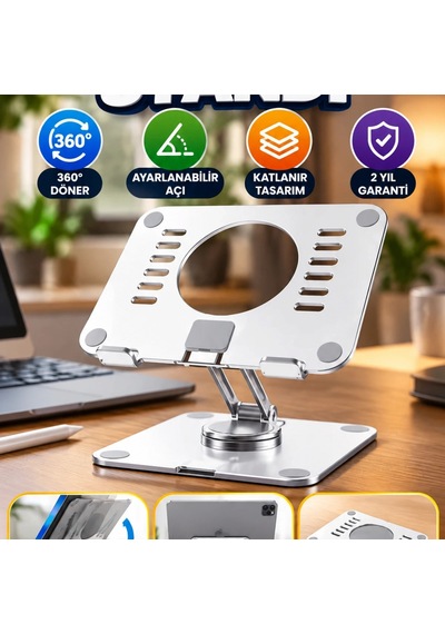 Ayarlanabilir Çift Eksenli Katlanabilir Tablet Standı Oyun, Video Ve Toplantı İçin