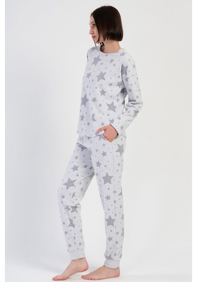 Vienetta Kadın Jakarlı Uzun Kol Gri Pijama Takım C2t3n0o204 001