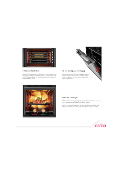 Carino 8406 0+3 Fonksiyon Mekanik Siyah Power Turbo Ankastre Fırın