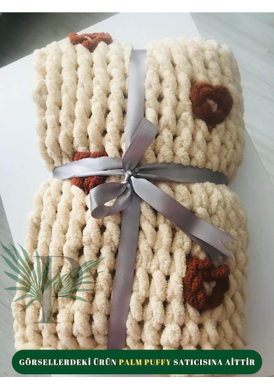 Palm Puffy Kalp Desenli Bebek Battaniyesi Bej