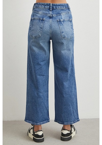 Never More Yüksek Bel Beş Cepli Cropped Jean Mavi