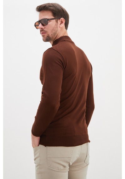 Fullamoda Basic Dik Yaka Regular Fit Triko Kazak Kahve