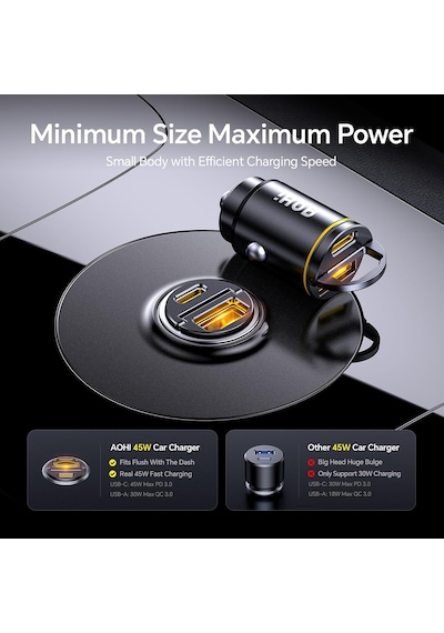 Aohi Superauto Araç İçi Şarjı, 2 Portlu Pd 45w Type-c Ve Usb-a Gi