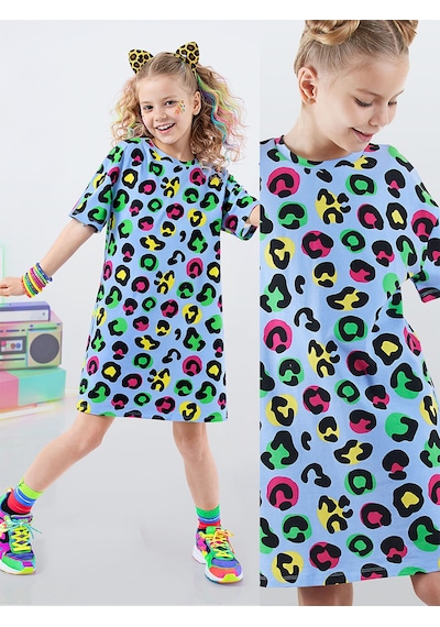 Leopar Kız Çocuk Oversize Elbise