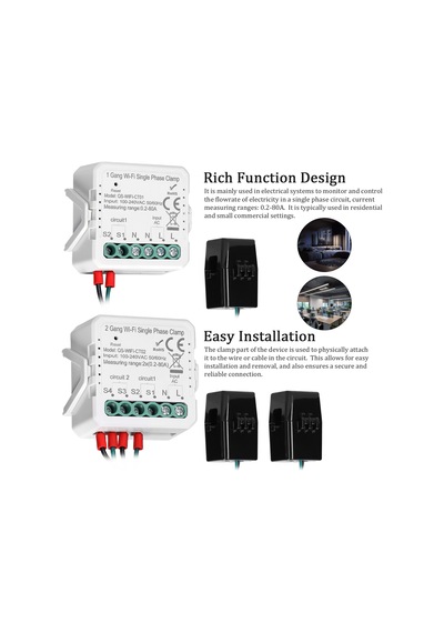 E24860-wıfı-2 Tuya Wifi 2 Gang 80a Tek Fazlı Kelepçe Güneş Pv Çift Tuya Wifi 2 Gang Single Phase Clamp