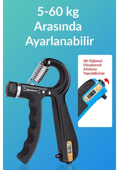 Telvesse Sayaçlı El Yayı 5-60 kg Bilek  Alet Ayarlana Çok Renkli