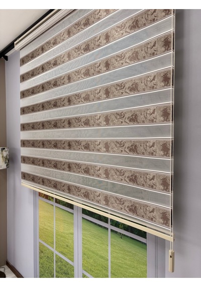 Amora Serisi Antik Bronz Renkli Kahverengi Desenli Modern Zebra Perde