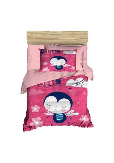 Dijital Baskılı 3d Pamuklu Yenidoğan Bebek Nevresim Takımı Cute Bee Pink Çok Renkli